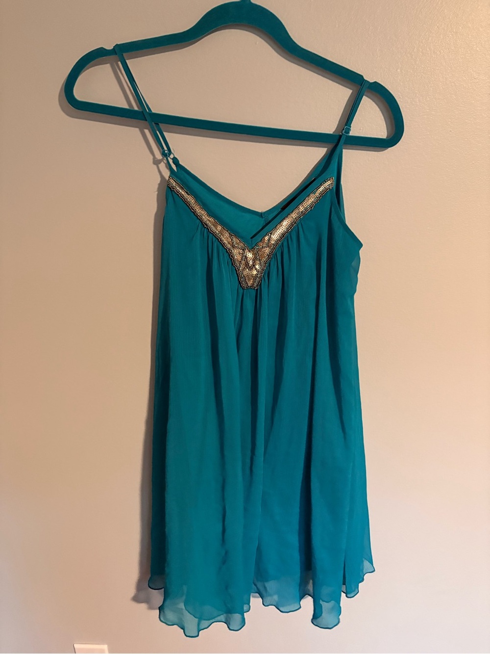 Express Teal Spaghetti-Strap V-Neck Camisole with Gold Trim